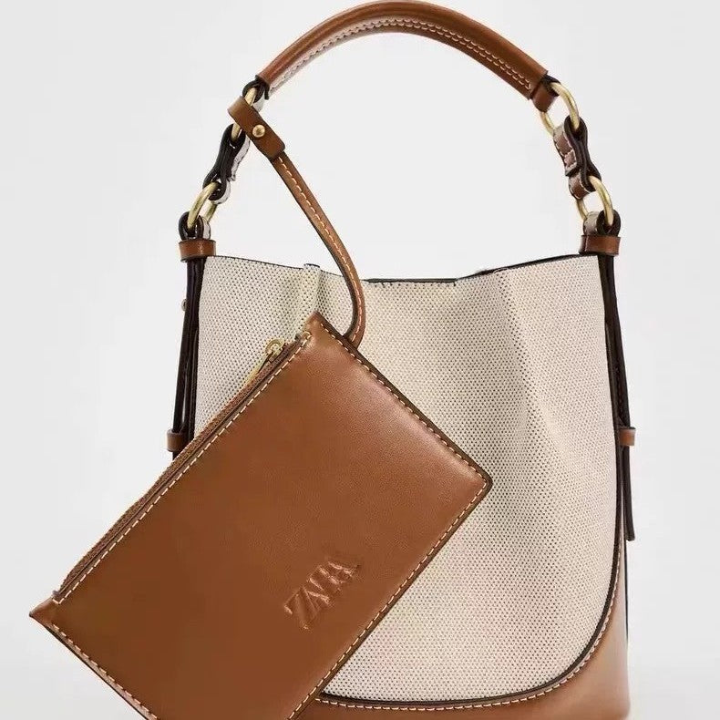 PU leather canvas tote bag