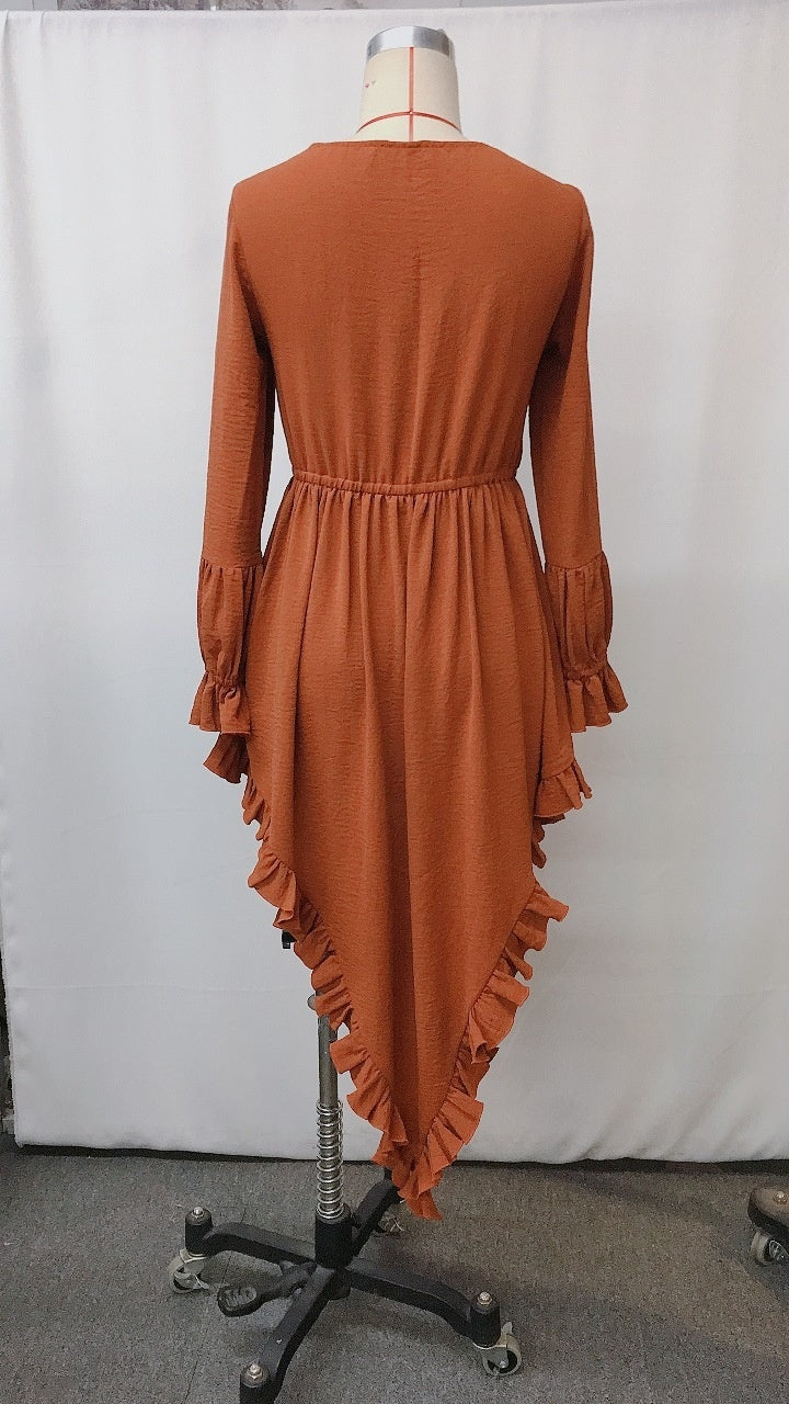 asymmetric ruffled midi dress