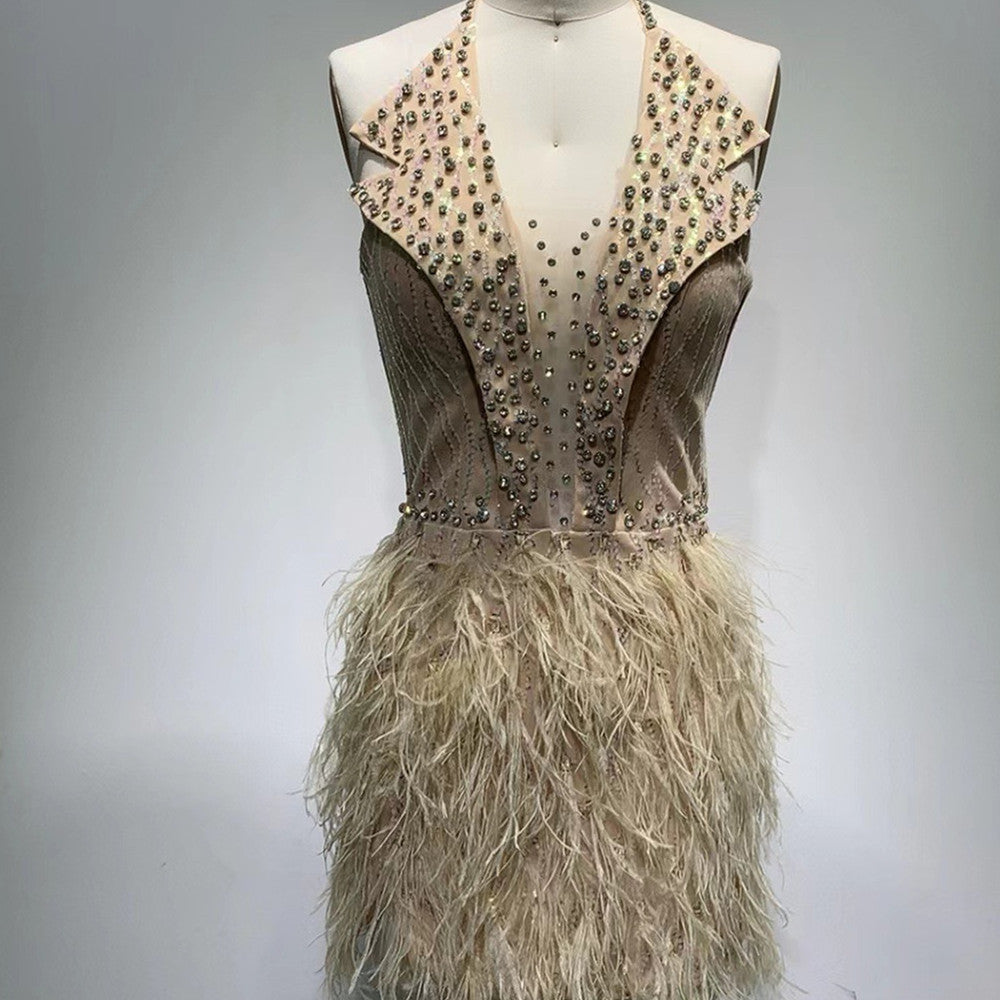beige sequin tassel outfit