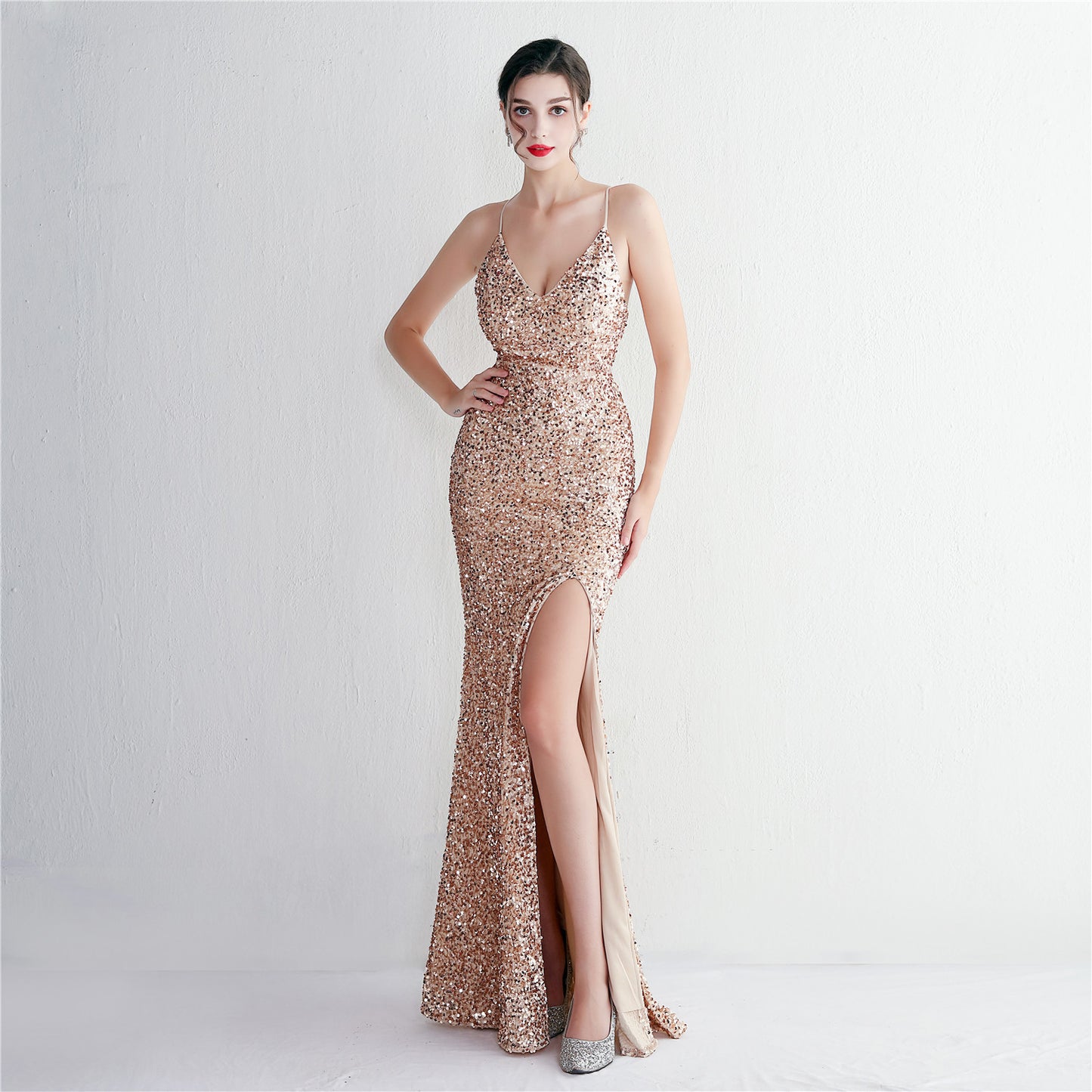 dark green banquet evening dress