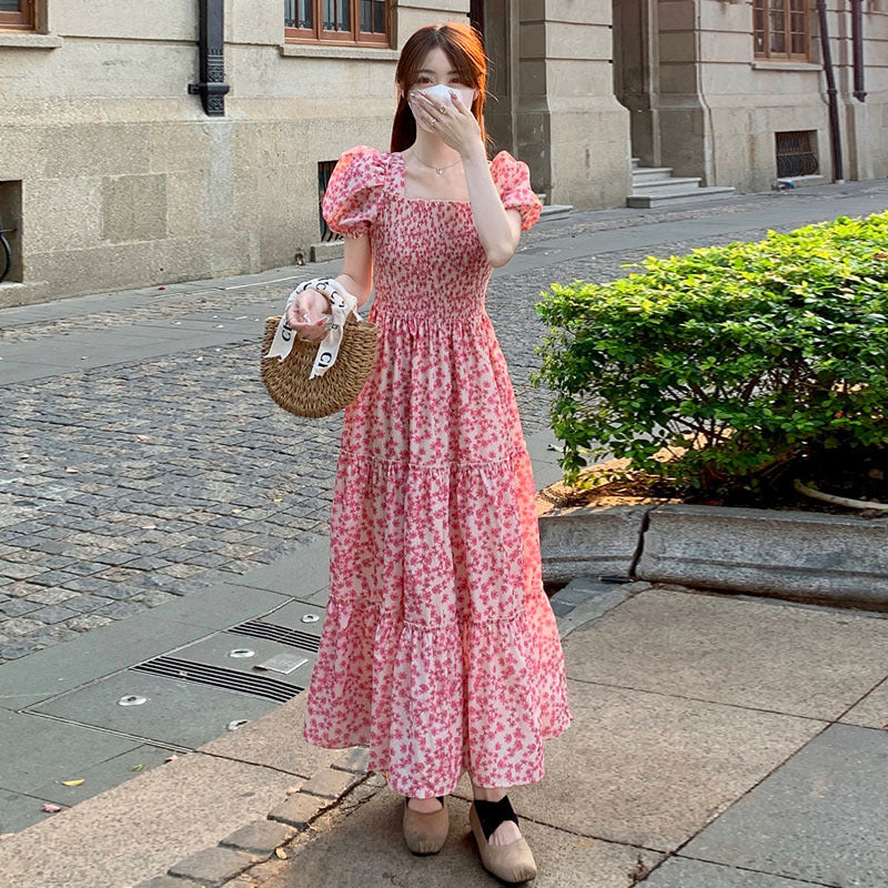 elegant puff sleeve long dress