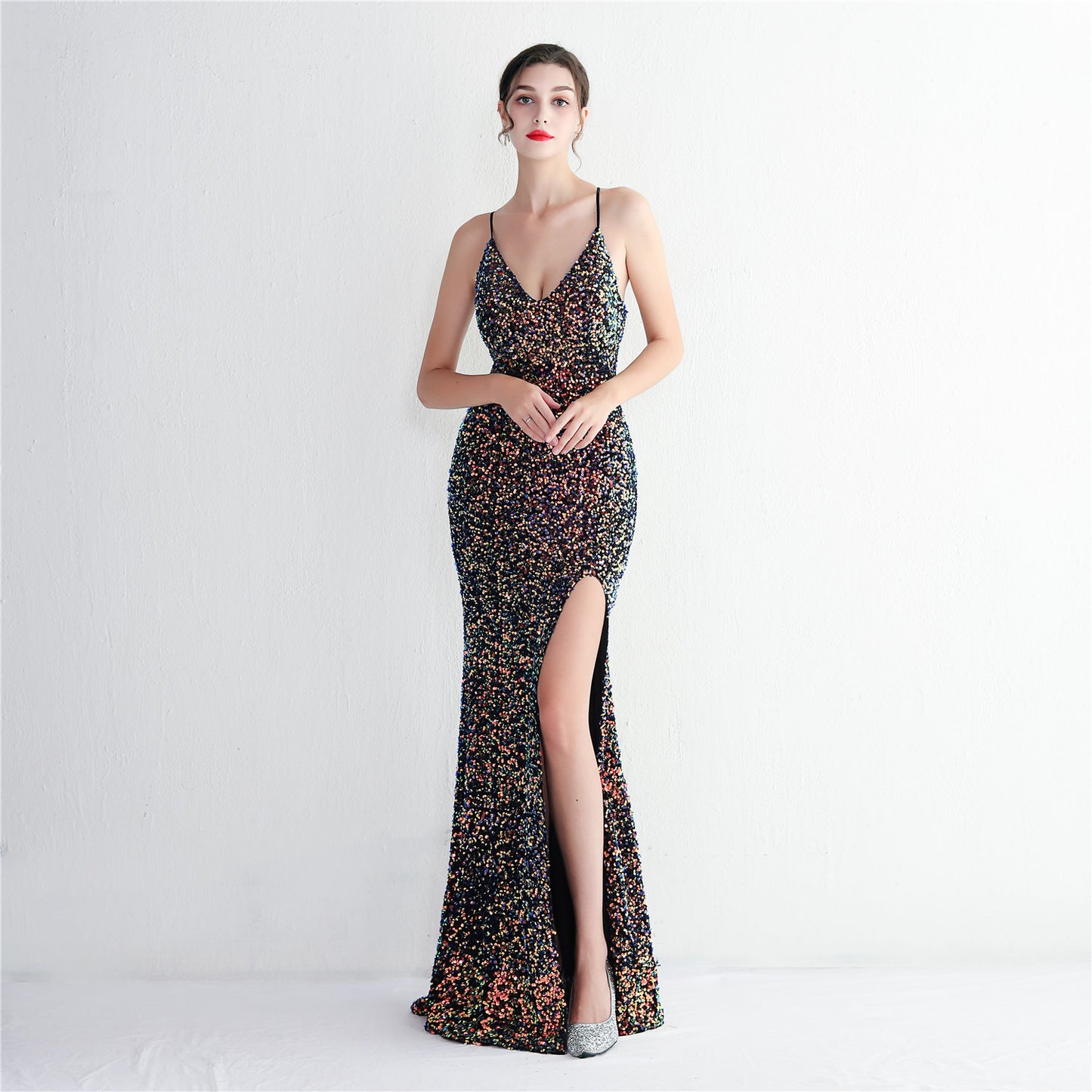 elegant slim-fit sequin gown