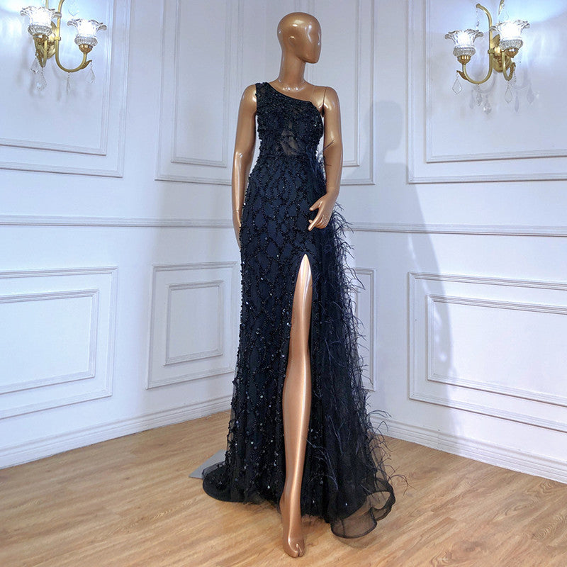 gold slit banquet gown