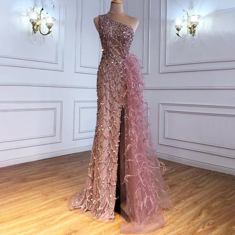 green fishtail evening gown