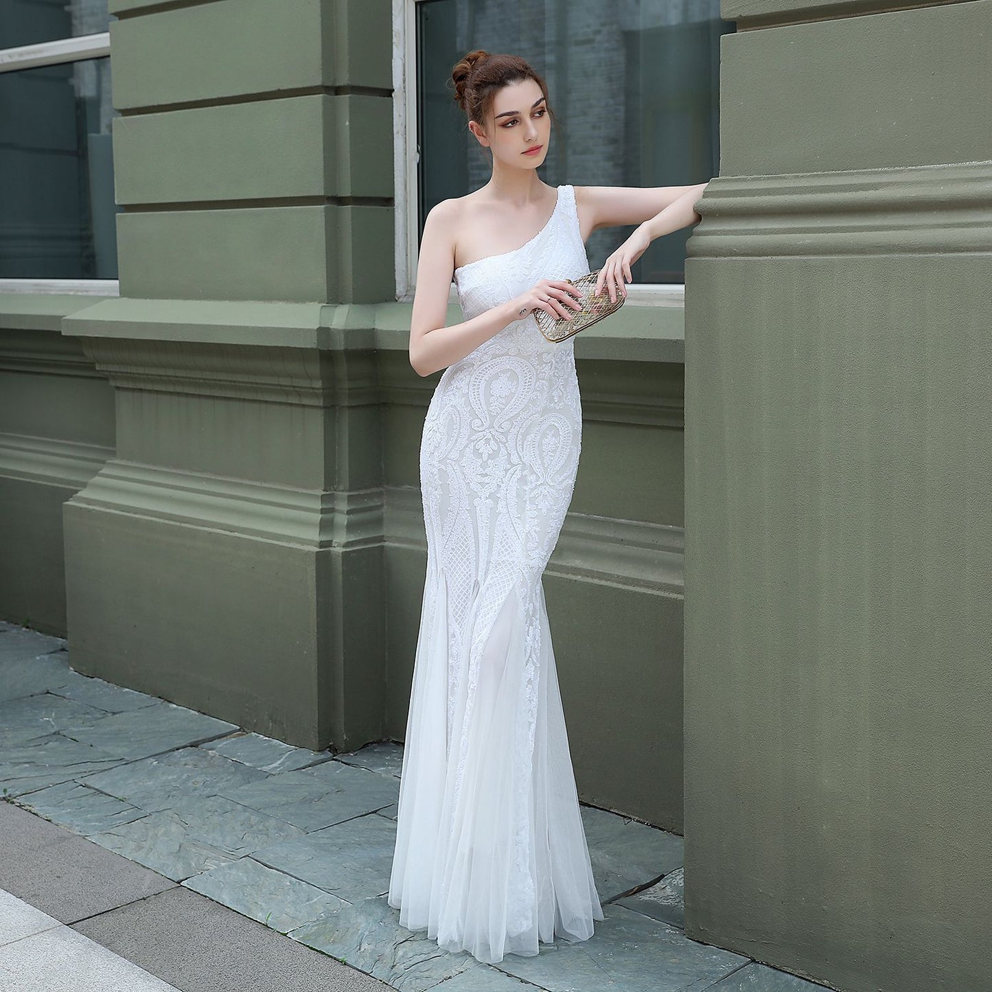 green formal prom gown