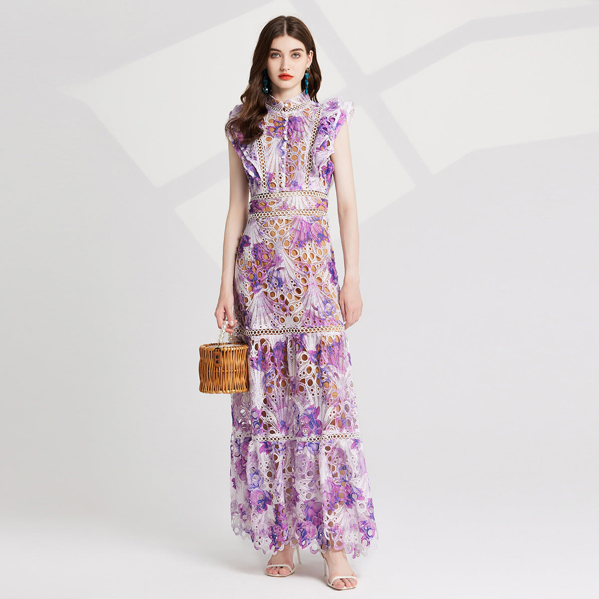 lace small stand collar dress