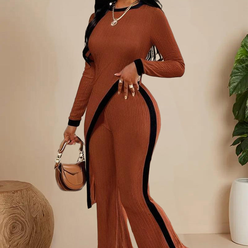 modern color-block two-piece set