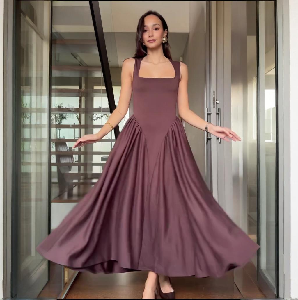 sleeveless pleated long gown