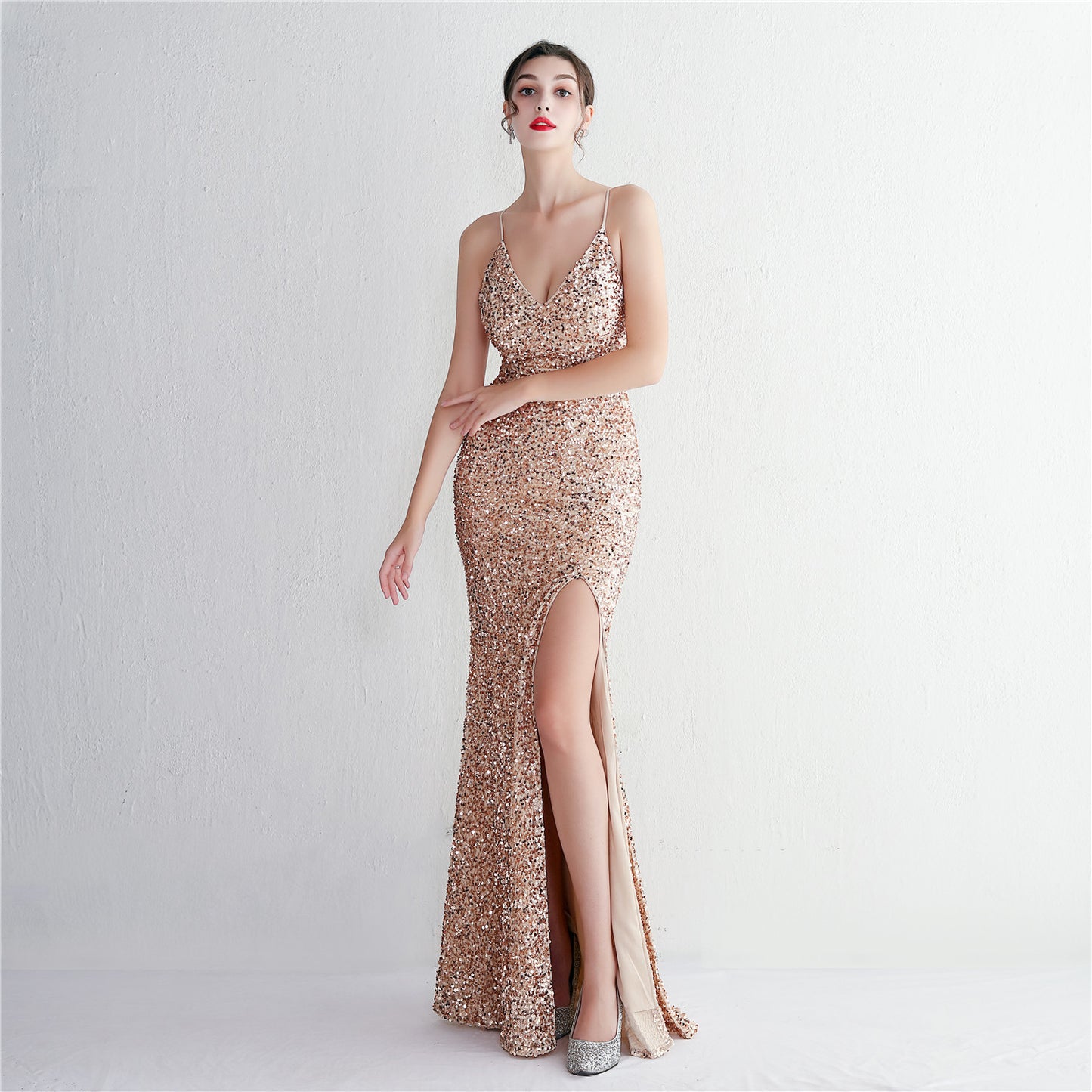 suspender style party gown