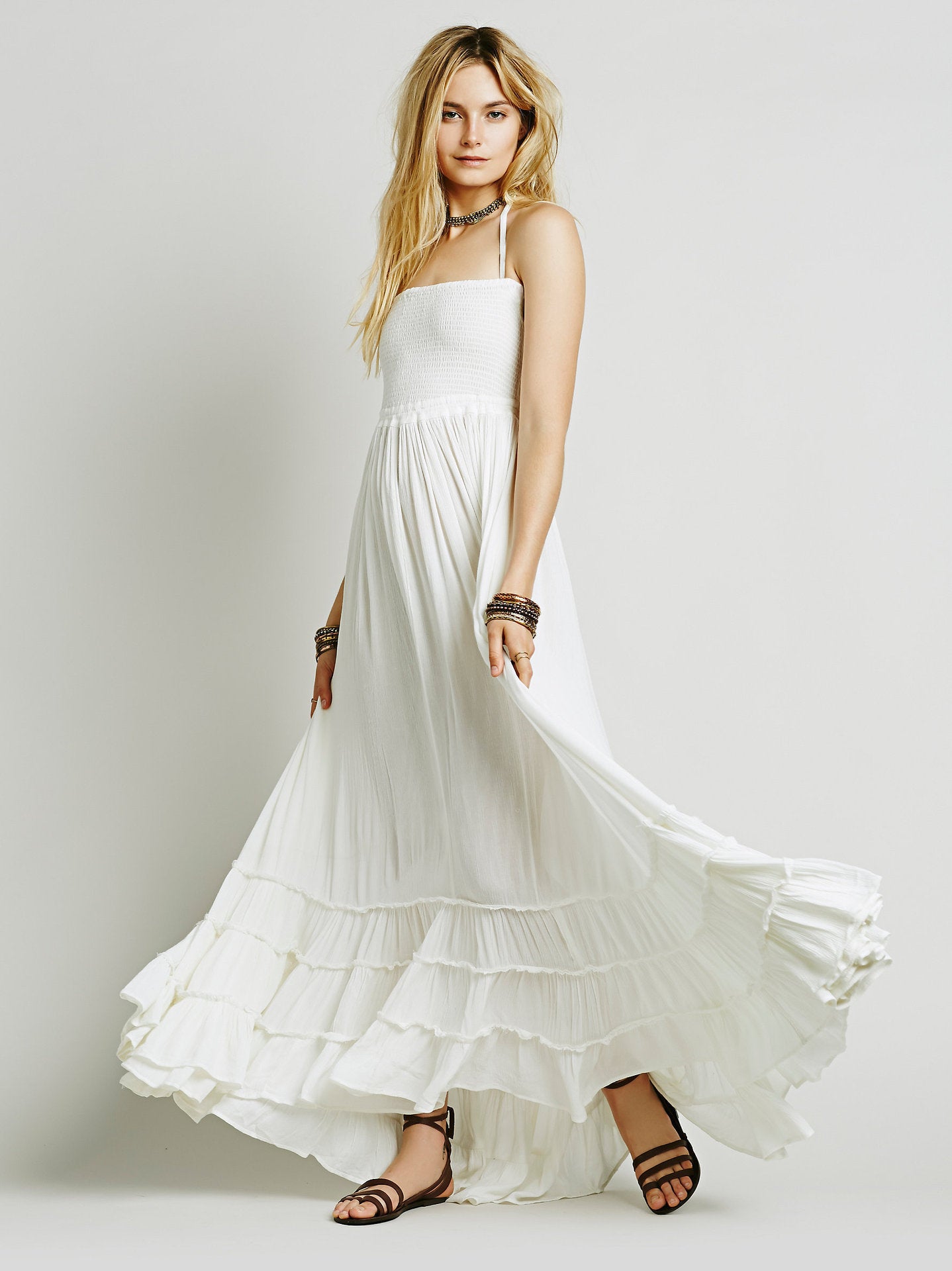 white boho beach cotton dress