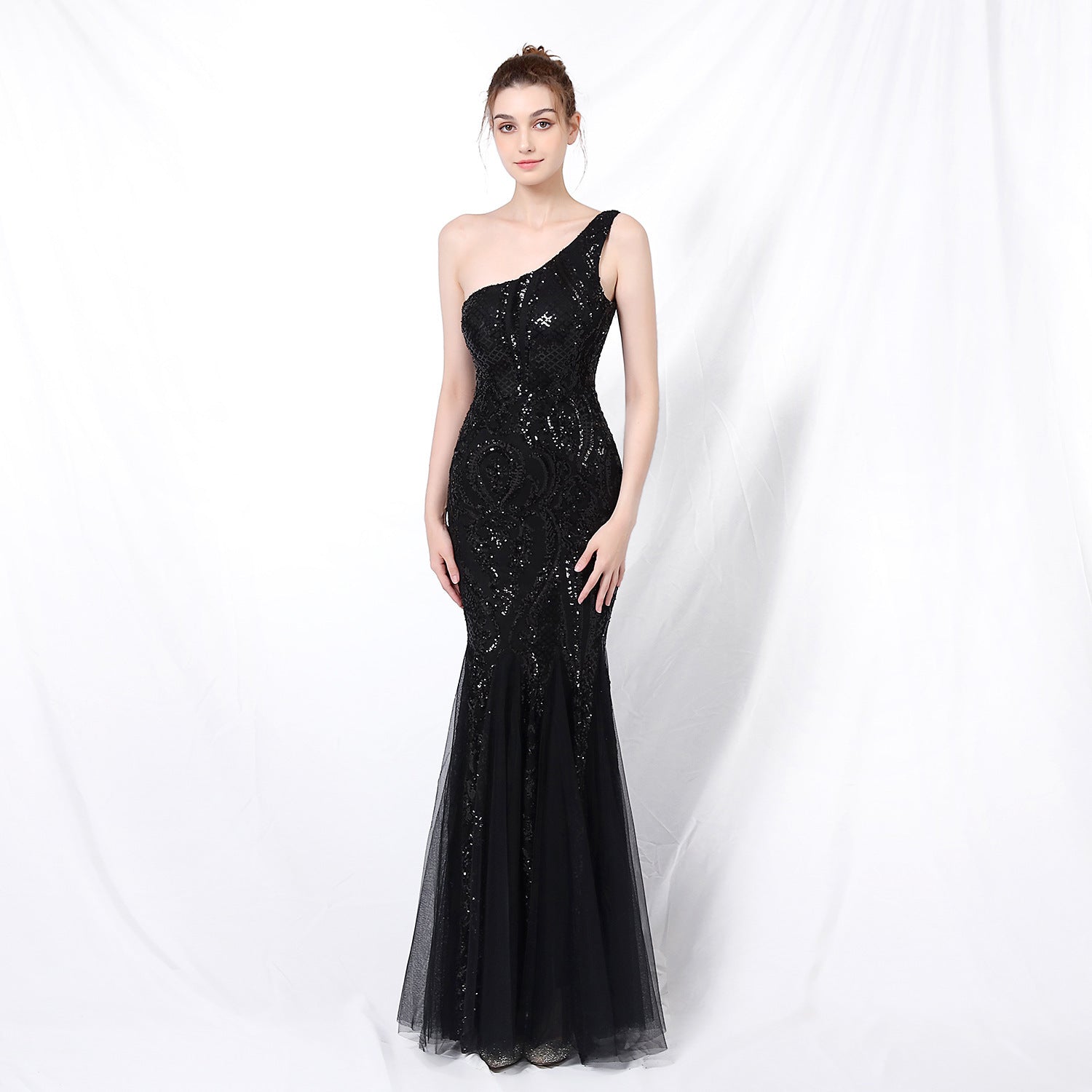 gold sequin evening dress