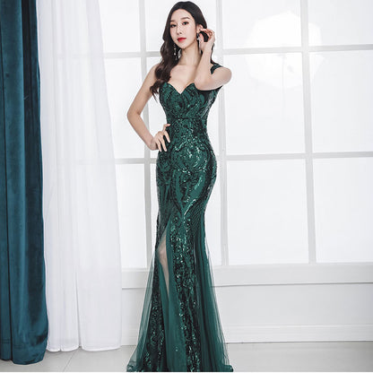 green formal prom gown