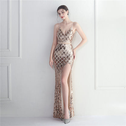green sequin banquet dress