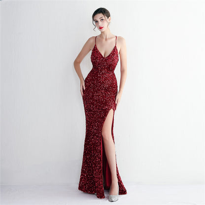 red carpet sequin suspender dress