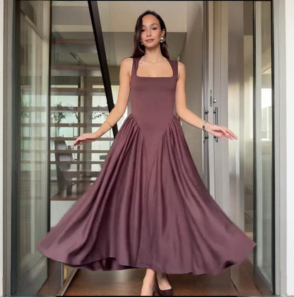 sleeveless pleated long gown